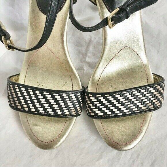 Isaac Mizrahi New York Size 8 Isbelle High Heels Black Gold Date Night Leather - Picture 5 of 9